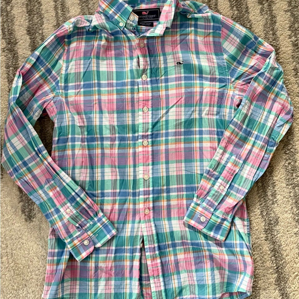 Vineyard Vines Pink and Blue Plaid Kids Shirt